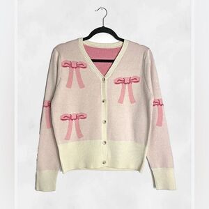 MissSparkling  Pink Bow cardigan knit Sweater